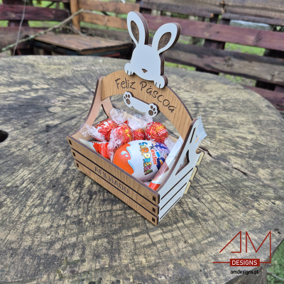 Cestinho de Madeira Personalizado –  Afilhados - Edição Páscoa