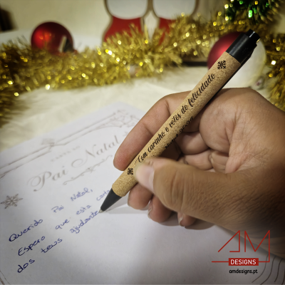 Caneta em Cortiça Personalizada – Mensagem de Natal