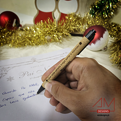 Caneta em Cortiça Personalizada – Mensagem de Natal