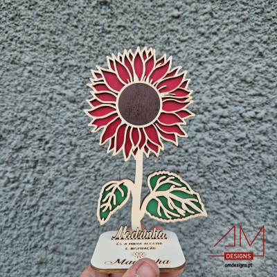 Girassol em Madeira Personalizável para Madrinha – Nome e Mensagem Gravada