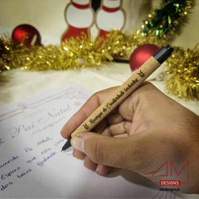 Caneta em Cortiça Personalizada – Mensagem de Natal