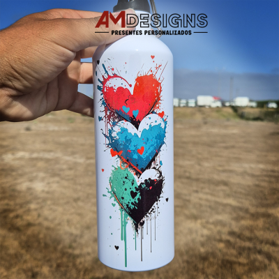 Garrafa de Alumínio Grande Personalizada - Corações