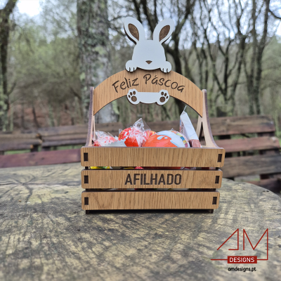 Cestinho de Madeira Personalizado –  Afilhados - Edição Páscoa