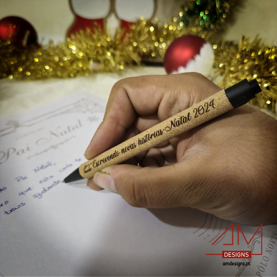 Caneta em Cortiça Personalizada – Mensagem de Natal