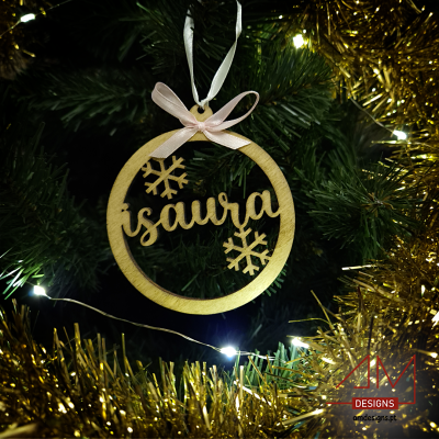 Bola de Natal em Madeira Personalizada com Nome