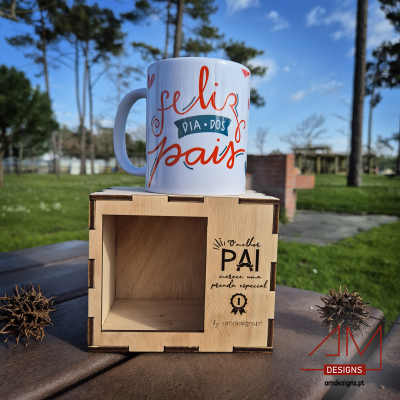Caneca de Cerâmica - Com Caixa de Madeira - Especial Dia do Pai