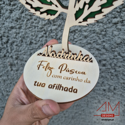 Rosa em Madeira Personalizável para Madrinha – Nome e Mensagem Gravada