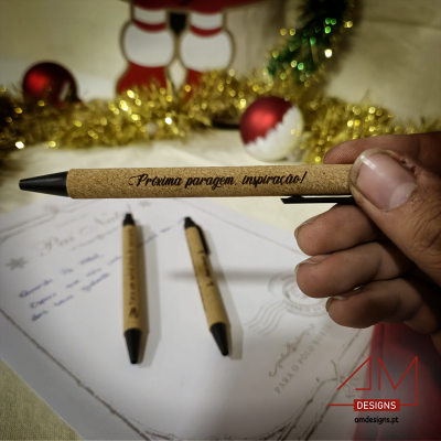 Caneta em Cortiça Personalizada – Mensagem de Natal
