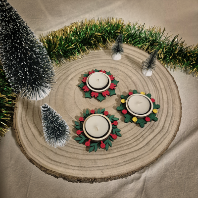 Trio de Porta-velas de Natal em Madeira