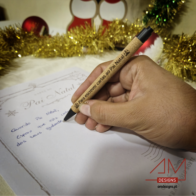Caneta em Cortiça Personalizada – Mensagem de Natal
