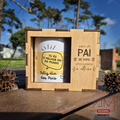 Caneca de Cerâmica - Com Caixa de Madeira - Especial Dia do Pai