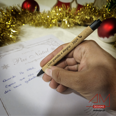 Caneta em Cortiça Personalizada – Mensagem de Natal