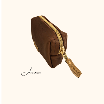 Bolsa Atenas em pele- porta moedas e cartões - Brown