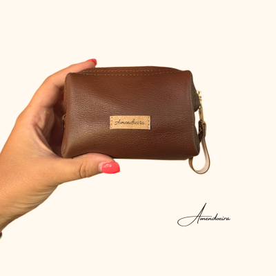 Bolsa Atenas em pele- porta moedas e cartões - Brown