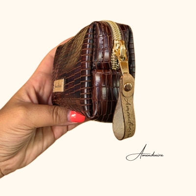 Bolsa Atenas em pele- porta moedas e cartões - Crocodile
