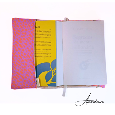 Capa para livro/Agenda Ajustável- Manchas laranjas fundo lilás