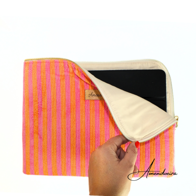 Bolsa para Tablet - Riscas laranja e rosa