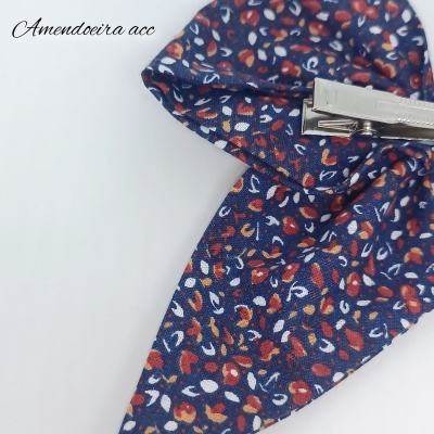 Laço - Azul marinho com floral bordeaux e camel