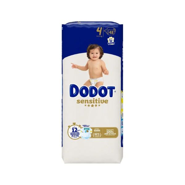 Fraldas Dodot Sensitive T4 - 9 a 14kg Embalagem de fraldas Dodot Sensitive tamanho 4, 48 unidades