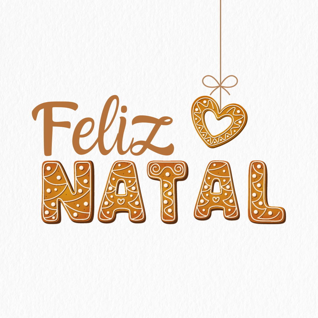 Texto Feliz NATAL feito com design de bolachas de gengibre decoradas