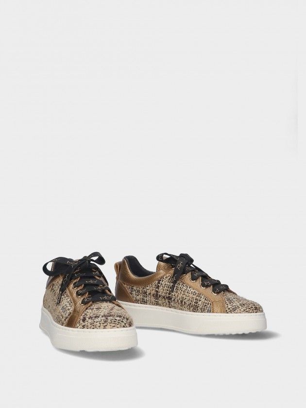 Sapatilha MLV Anita.20 Gold Sapatilhas castanhas e bege com atacadores pretos e sola branca