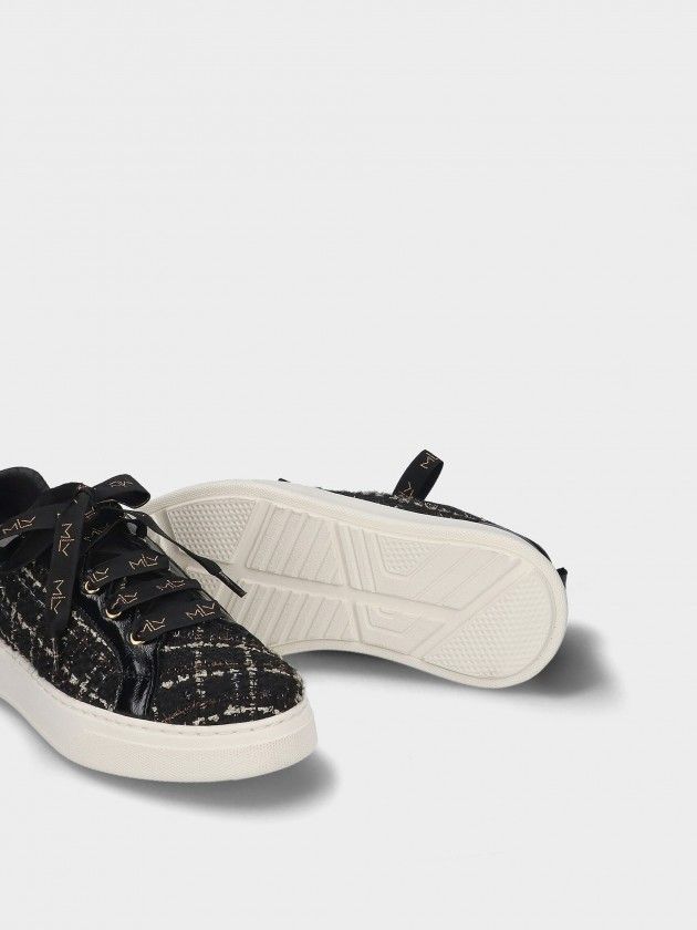 Sapatilha MLV Anita.20 Black ténis baixos em tecido tweed preto e branco com sola branca