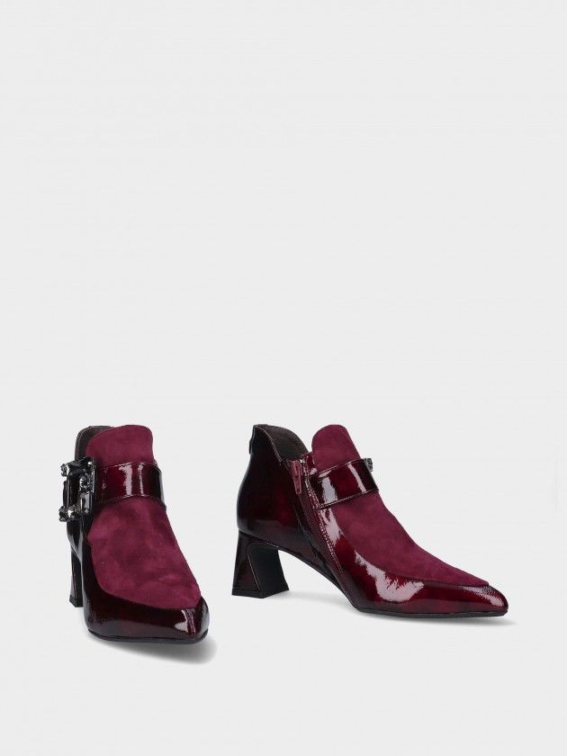 Botim MLV LORI.48 Bordeaux Botins vinho em verniz e camurça com fivela e salto médio