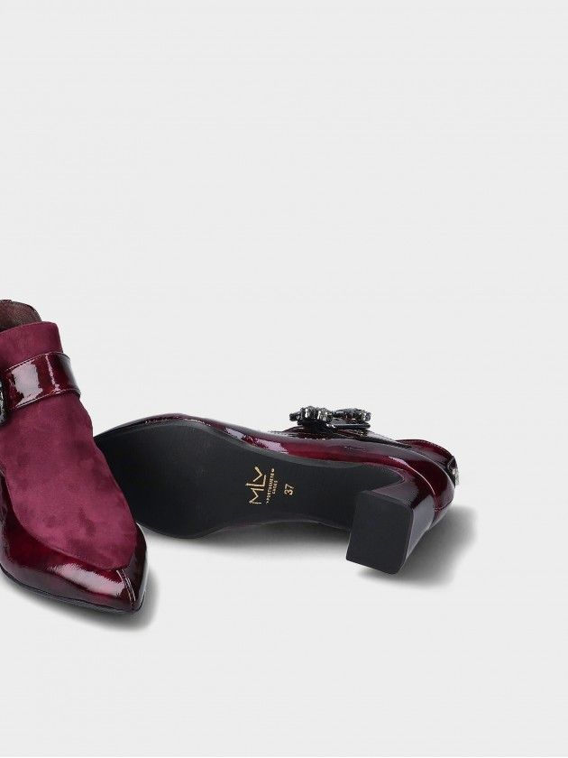 Botim MLV LORI.48 Bordeaux Botas vinho de camurça e verniz com salto médio e bico fino