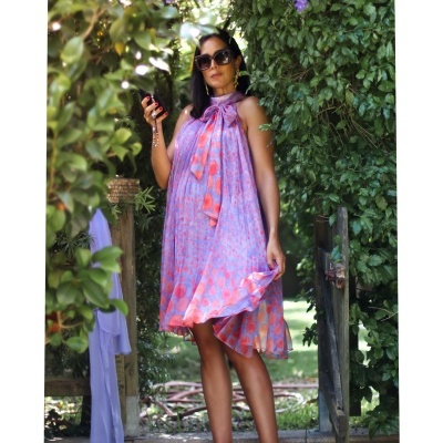 Vestido Polkadots Plissé Lilas