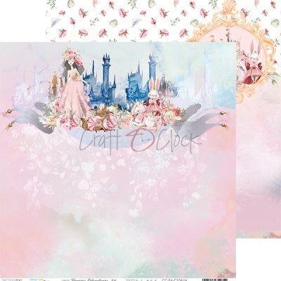 Papel para scrapbook com tema princesa e castelo em tons pastel