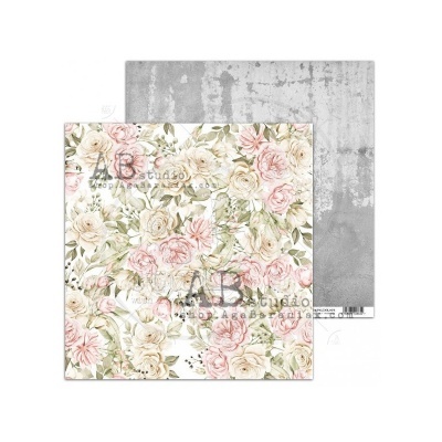 Papel decorativo para bricolage com padrão floral e verso cinzento texturado