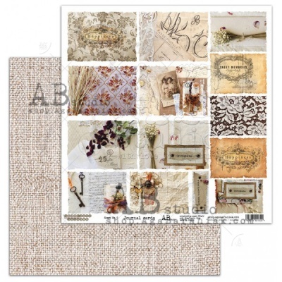 Papel decorativo para scrapbooking com imagens vintage e texturas em tons neutros