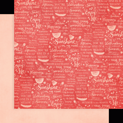 Papel decorativo coral com textos brancos sobre verão e melancia