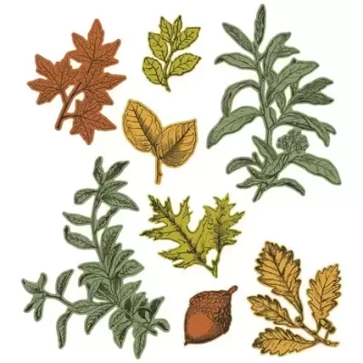 Sizzix Framelits Die w/Stamps by 49 and Market A5 Forever Leaves (8+8pcs) (666706)