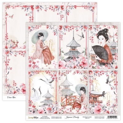 Papéis decorativos para scrapbooking com temas japoneses e flores