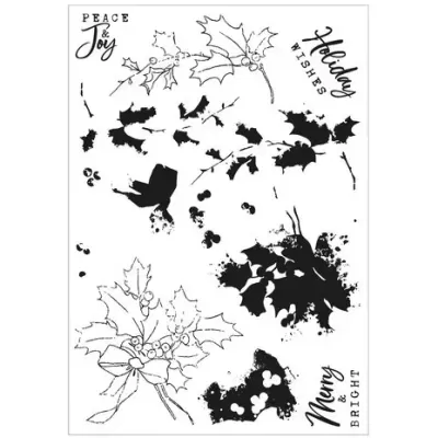 Sizzix Framelits Die w/Stamps by 49 and Market A5 Pencil Line Holly (12+5pcs) (666710)