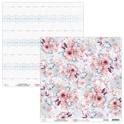 Folha dupla de papel decorativo para scrapbooking com padrão floral e padrão branco com bolinhas azuis