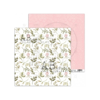 Papel de scrapbook com padrão floral em cores rosa e verde