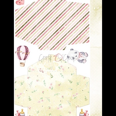 Papéis para recortar com padrões florais, listras e desenhos infantis em tons pastel