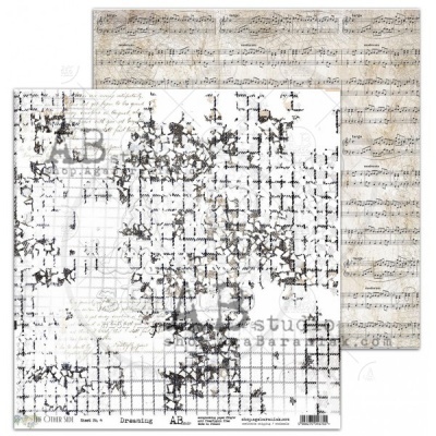 Papel decorativo dupla face com pauta musical e design abstrato preto e branco