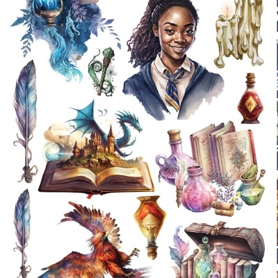 Legends of the Magic School - pack 12*6 com extras para recortar