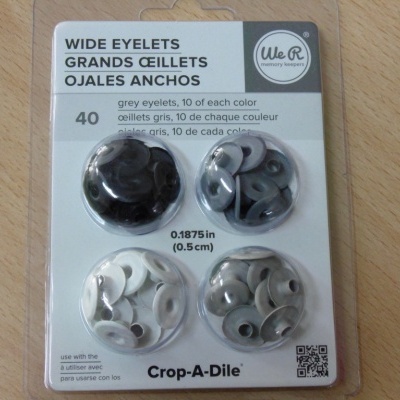 Pack eyelets / ilhoses 40 unidades branco/preto/cinza (largos)