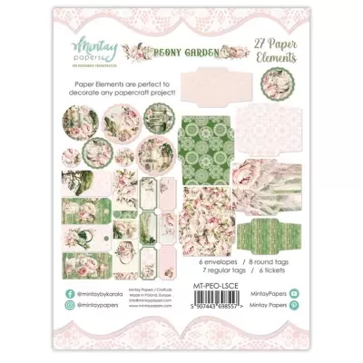 Pacote decorativo de papel com elementos florais em verde e rosa