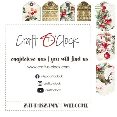 Etiquetas decorativas de Natal com texto promocional da marca Craft O'Clock.