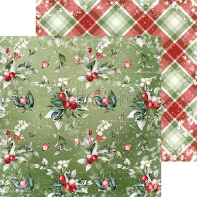 Papel de embrulho com padrão floral verde e padrão xadrez vermelho e verde