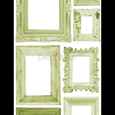 Sete molduras vintage verdes com desenhos variados sobre fundo branco