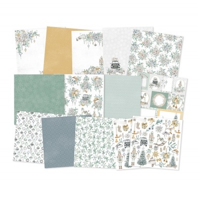 Folhas de scrapbook com padrões florais, carros e elementos natalícios em tons pastel