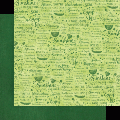 Lençol verde claro com padrões e textos decorativos em verde escuro