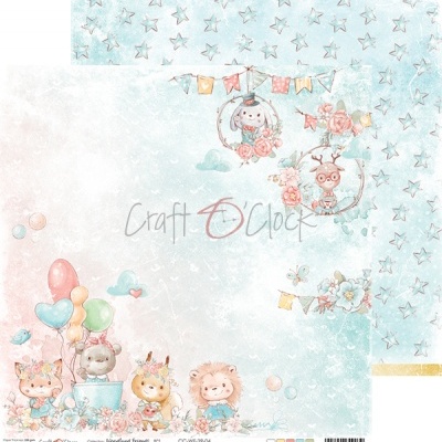 Papel decorativo infantil com animais, balões, flores e estrelas em tons pastel