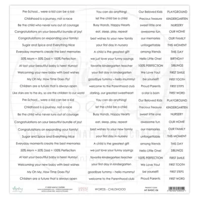 Folha de Frases - Mintay Basic - Words - Childhood